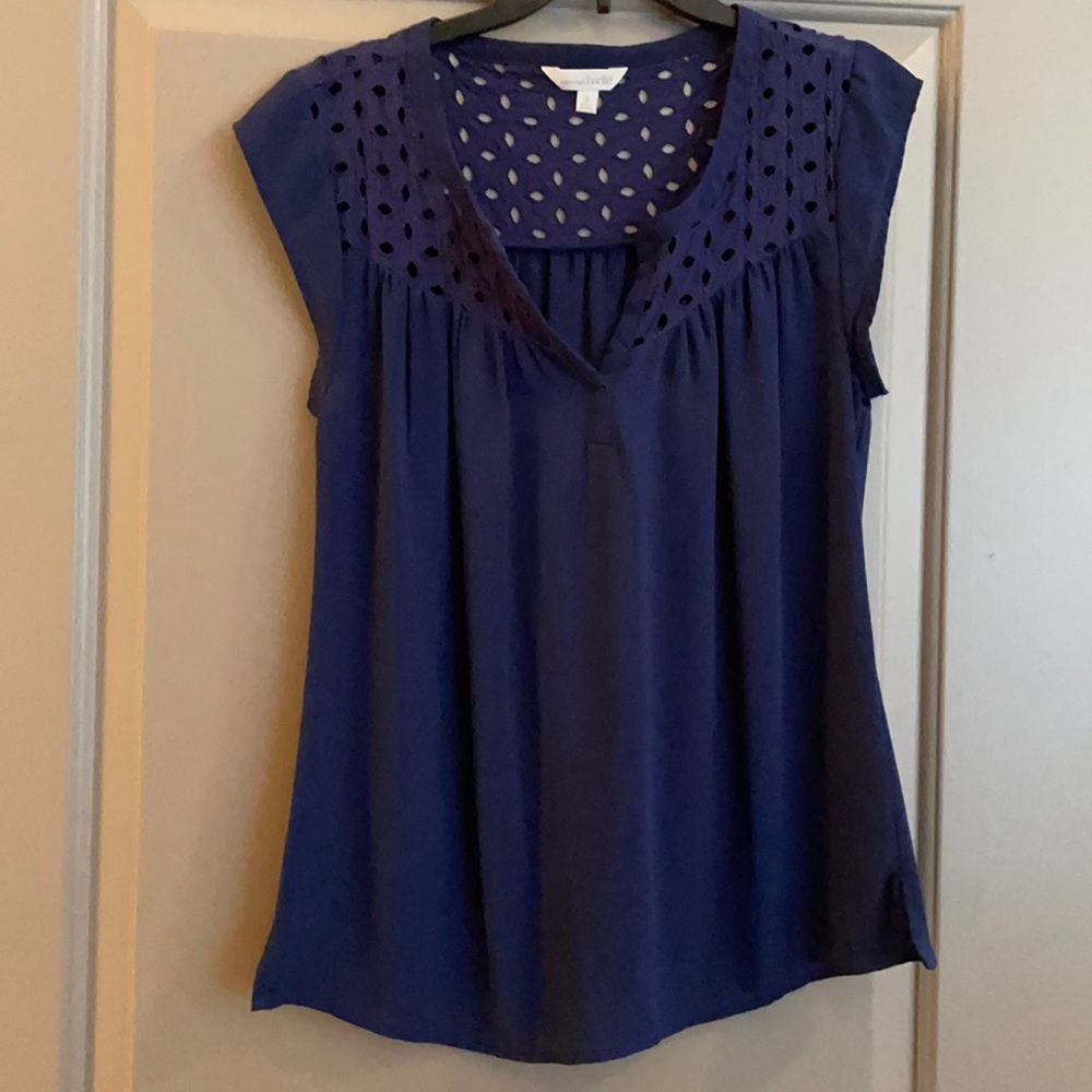 Navy Blue Eyelet Blouse
